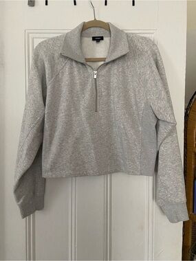 Express Light Gray Half-Zip Cropped Pullover